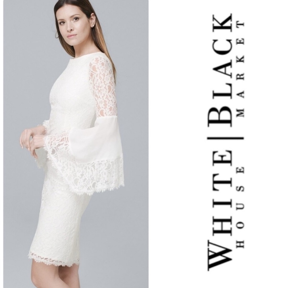 White House Black Market White Lace Bell-Sleeve Sheath Dress